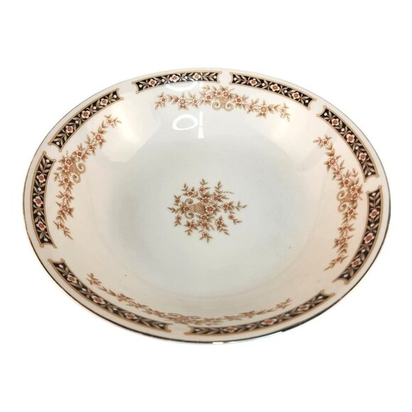 Vintage Victoria Cynasty Fine China Serving Bowl Floral & Black Trim Design 9" D - Picture 3 of 8